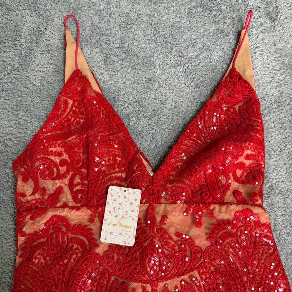 NEW Free People Night Shimmers Mini Dress Red Size 12 - Picture 10 of 11